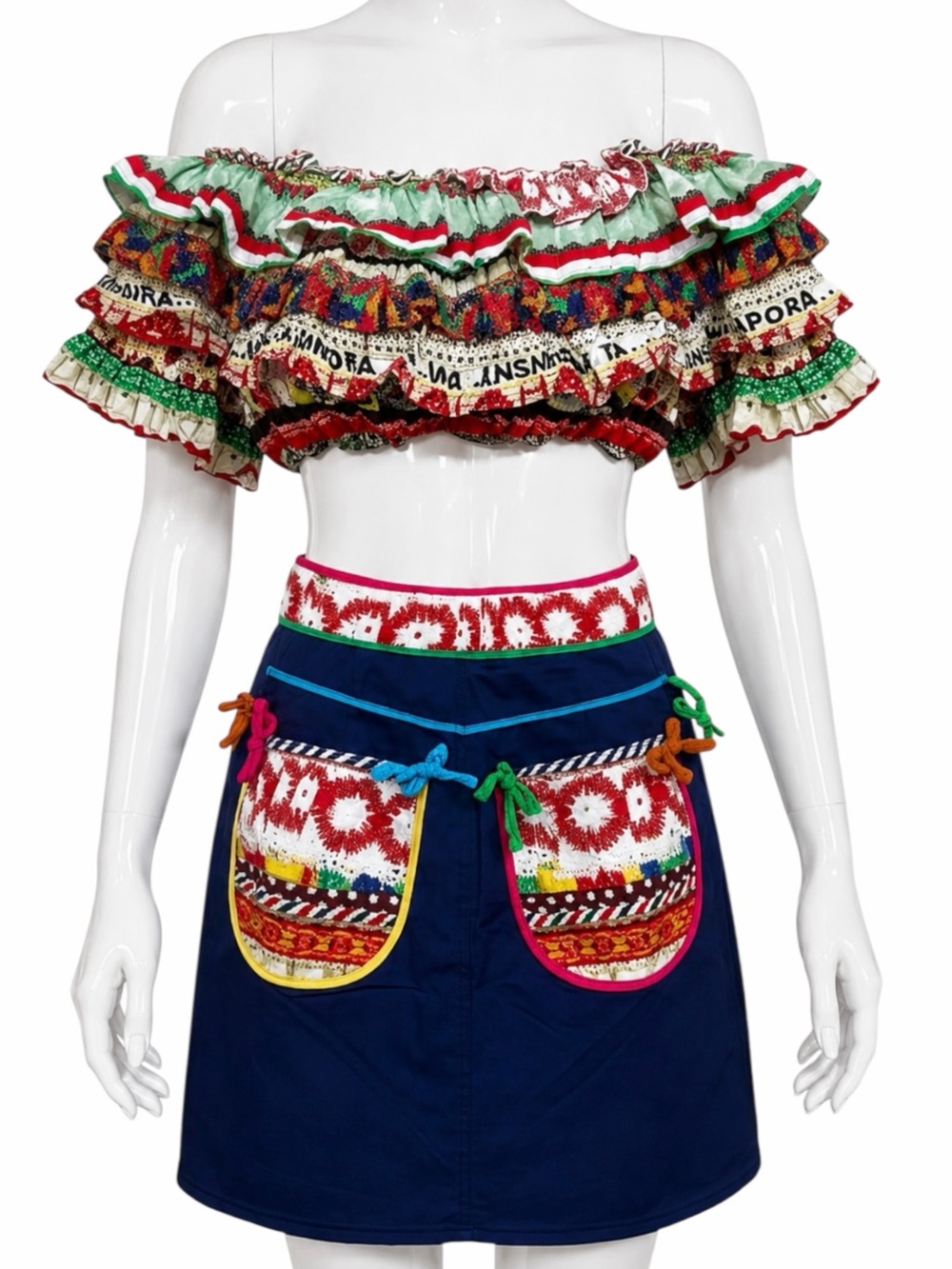 1990’s Moschino Jeans Vintage Rare Off The Shoulder Top And Skirt Set